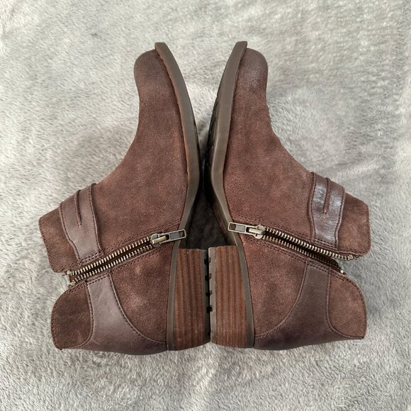 Born Kati Brown Leather Burnished Boots Booties Women's 8.5 Moto Western - Picture 7 of 7